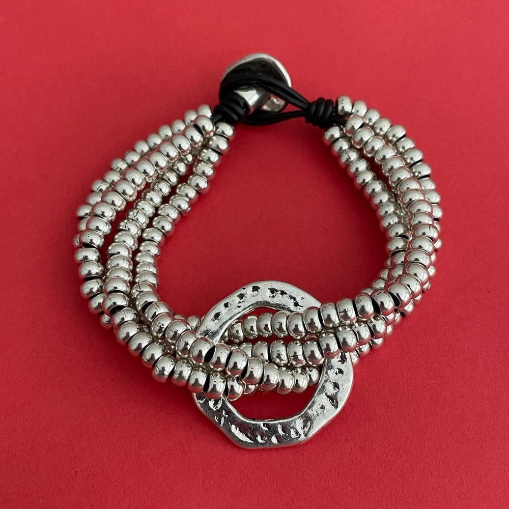 THE ORBIT • Boho bracelet • Silver plated beads and real leather